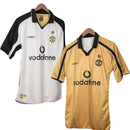 Camisa Manchester United 01/02 Modelo Retrô 100 Anos Masculina- Braca e preta, Dourada e Preta Dupla Face